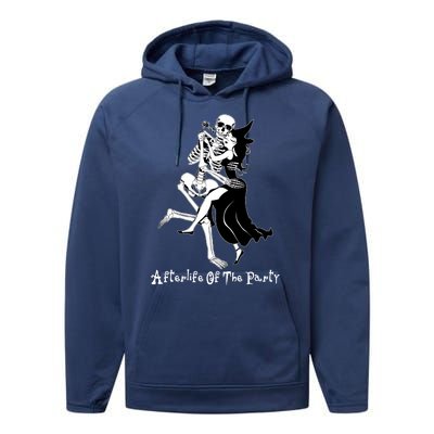 Funny Halloween Afterlife Of The Party Skeleton And Witch Performance Fleece Hoodie