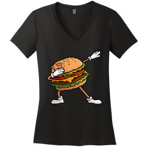 Funny Hamburger Art Cheeseburger Lover Women's V-Neck T-Shirt