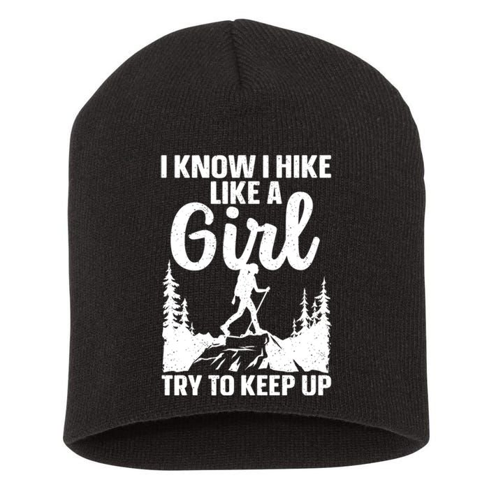 Funny Hiking Art For Girls Women Mountaineer Hiking Lover Short Acrylic Beanie