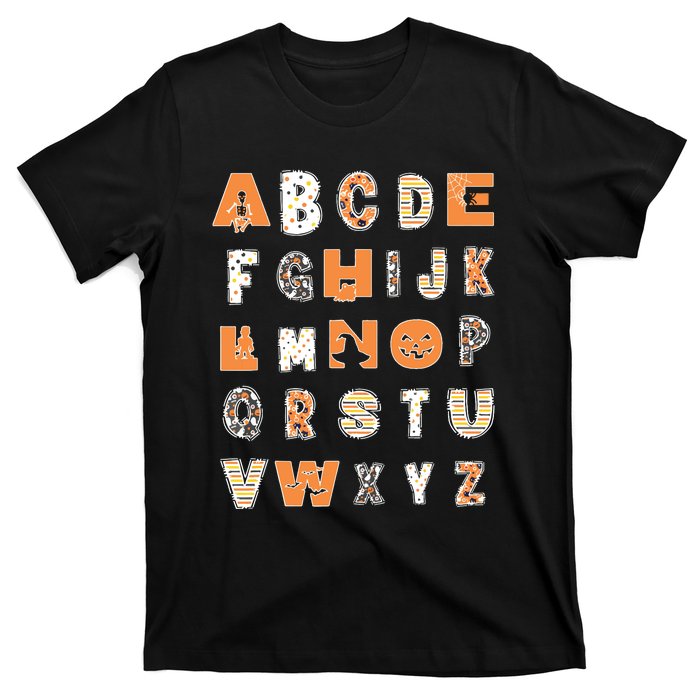 Funny Halloween Alphabet Teaching Gift Abcs Learning Teacher T-Shirt