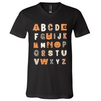 Funny Halloween Alphabet Teaching Gift Abcs Learning Teacher V-Neck T-Shirt