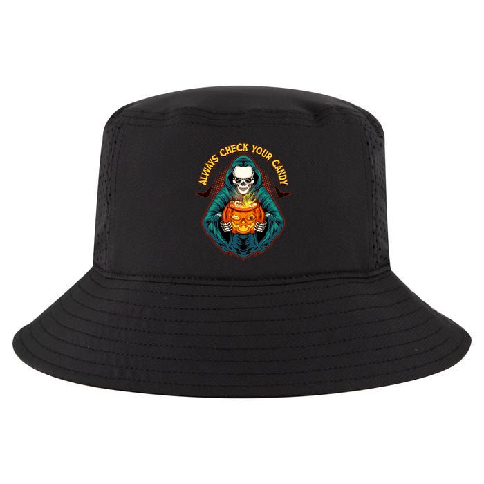 Funny Halloween Always Check Your Candy Skeleton Cool Comfort Performance Bucket Hat