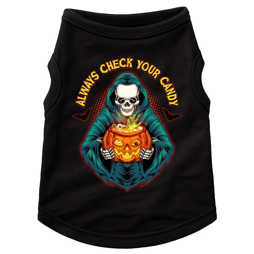 Funny Halloween Always Check Your Candy Skeleton Doggie Tank