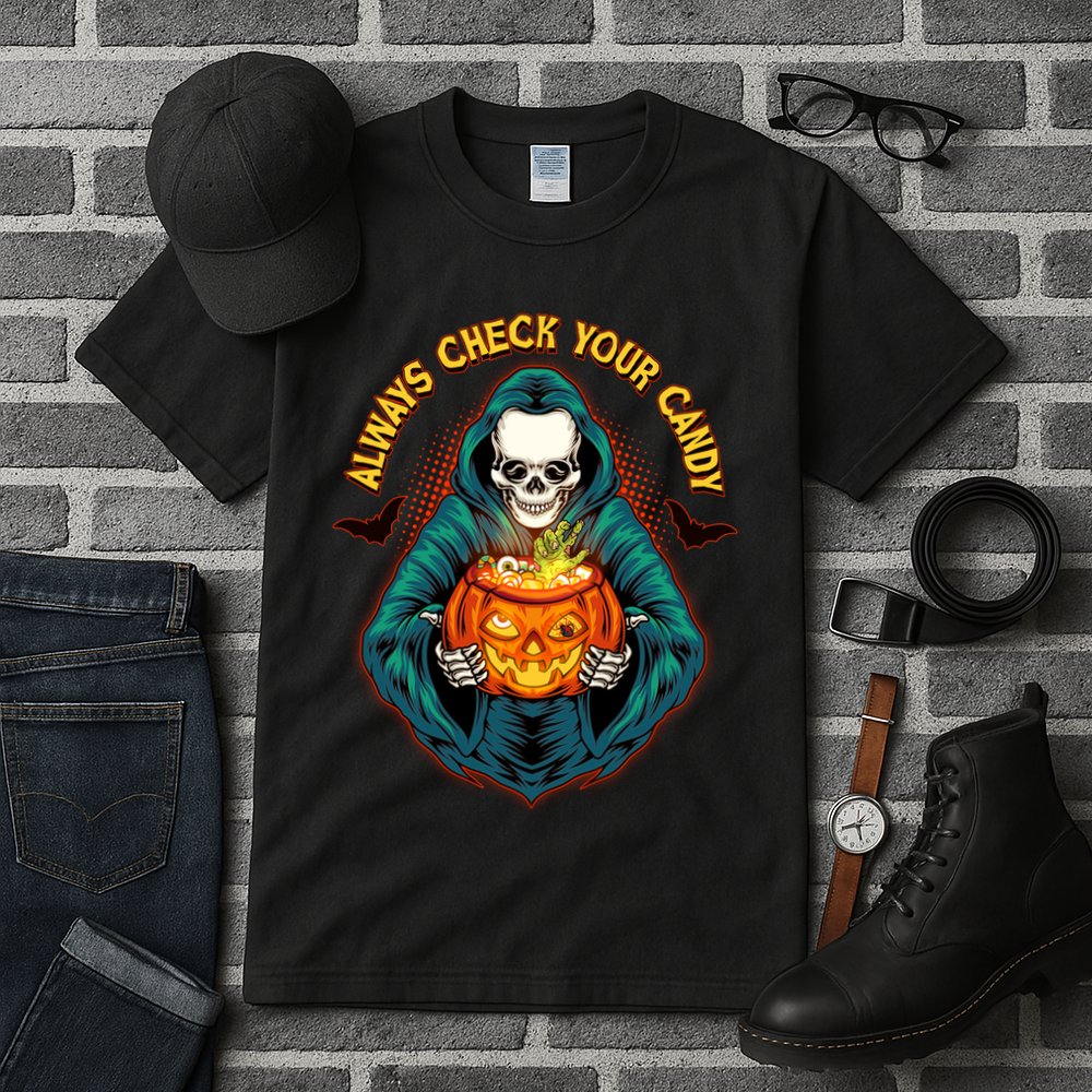 Funny Halloween Always Check Your Candy Skeleton Tall T-Shirt