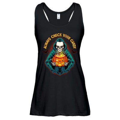 Funny Halloween Always Check Your Candy Skeleton Ladies Essential Flowy Tank