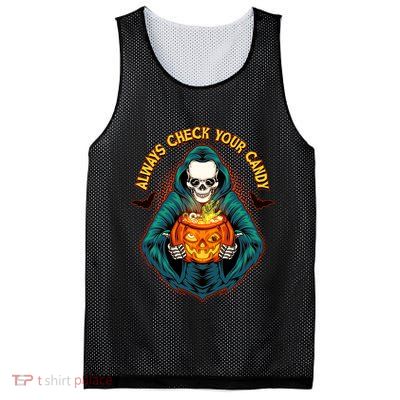 Funny Halloween Always Check Your Candy Skeleton Mesh Reversible Basketball Jersey Tank