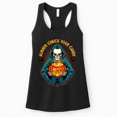 Funny Halloween Always Check Your Candy Skeleton Womens Tank Top