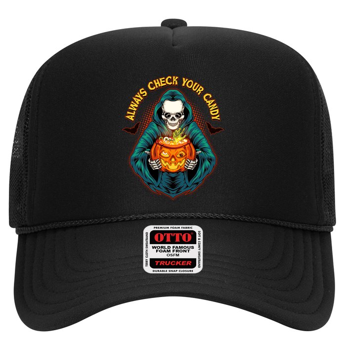 Funny Halloween Always Check Your Candy Skeleton Trucker Hat