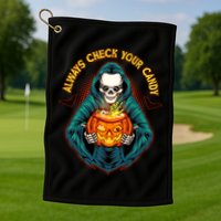 Funny Halloween Always Check Your Candy Skeleton Golf Towel