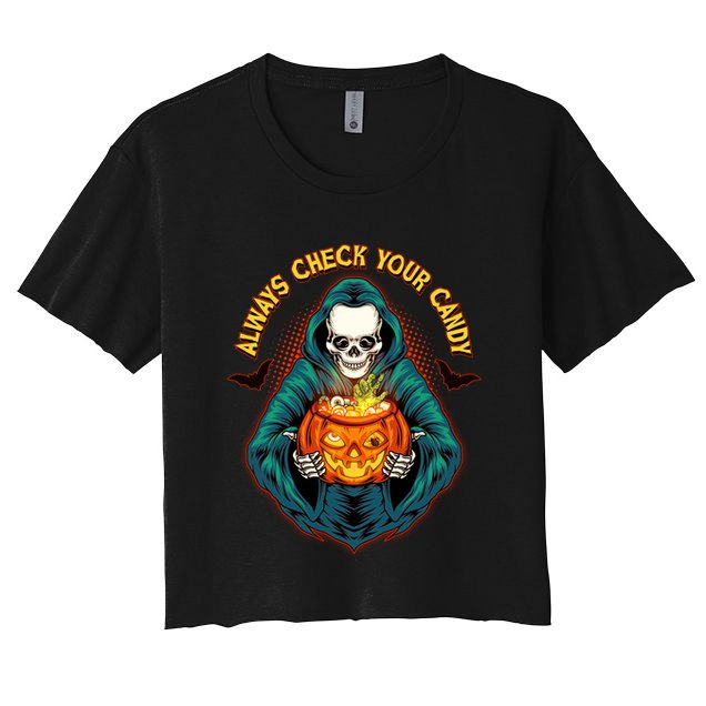 Funny Halloween Always Check Your Candy Skeleton Crop Top