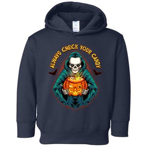 Funny Halloween Always Check Your Candy Skeleton Toddler Hoodie