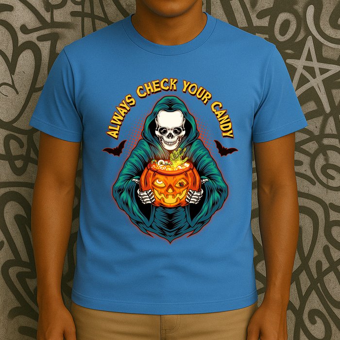 Funny Halloween Always Check Your Candy Skeleton T-Shirt