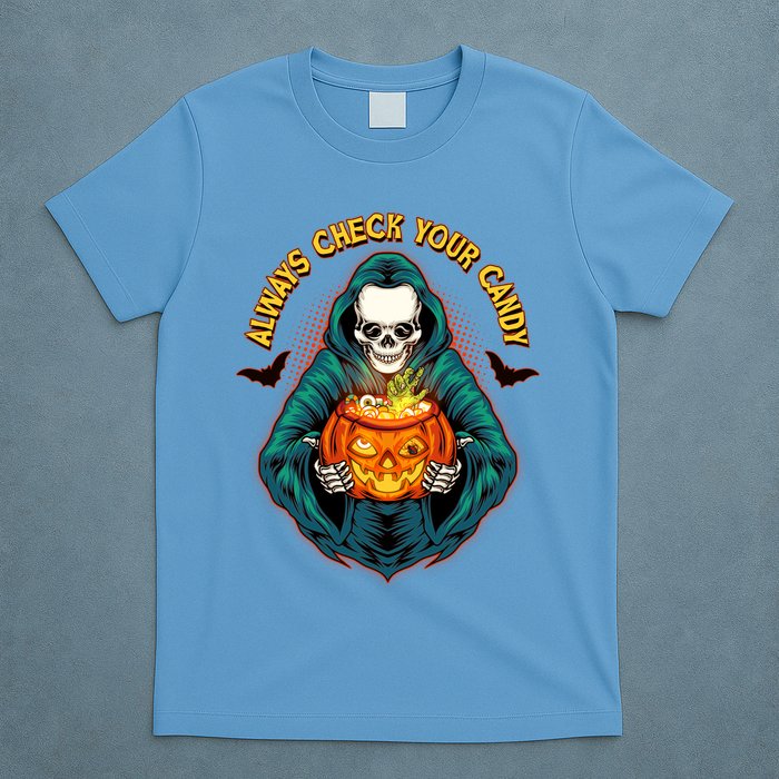 Funny Halloween Always Check Your Candy Skeleton T-Shirt