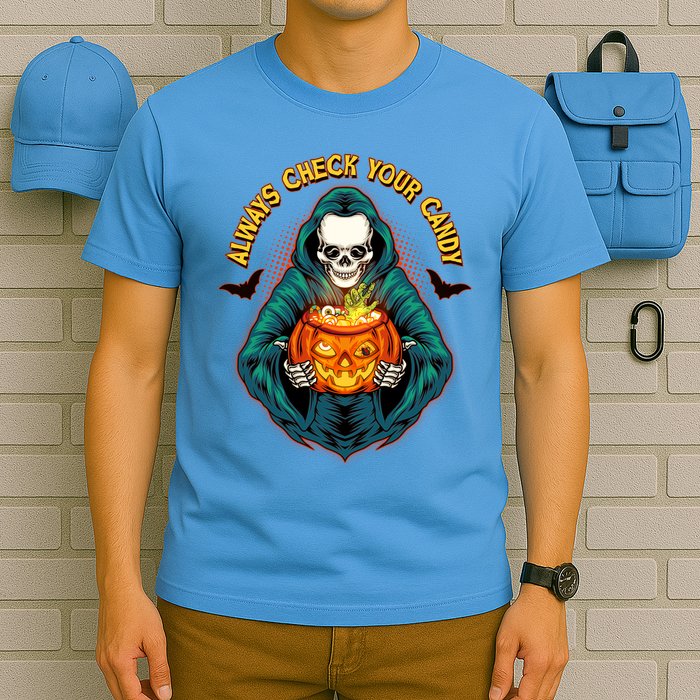 Funny Halloween Always Check Your Candy Skeleton T-Shirt