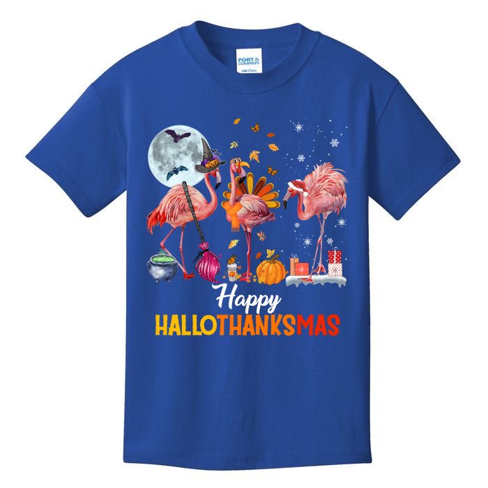 Flamingo Halloween And Merry Christmas Happy Hallothanksmas Great Gift Kids T-Shirt