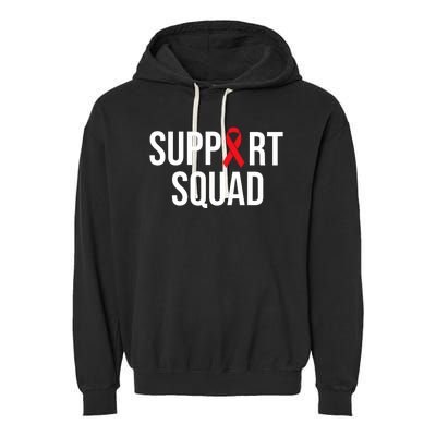 Family Hiv Awareness Red Ribbon Aids Support Squad Garment-Dyed Fleece Hoodie