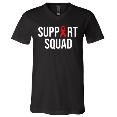 Family Hiv Awareness Red Ribbon Aids Support Squad V-Neck T-Shirt