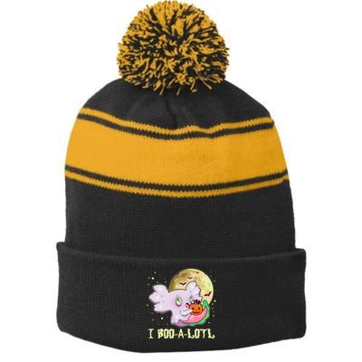 Funny Halloween Axolotl Ghost I Boo A Lotl Stripe Pom Pom Beanie