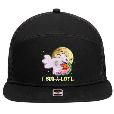 Funny Halloween Axolotl Ghost I Boo A Lotl 7 Panel Mesh Trucker Snapback Hat