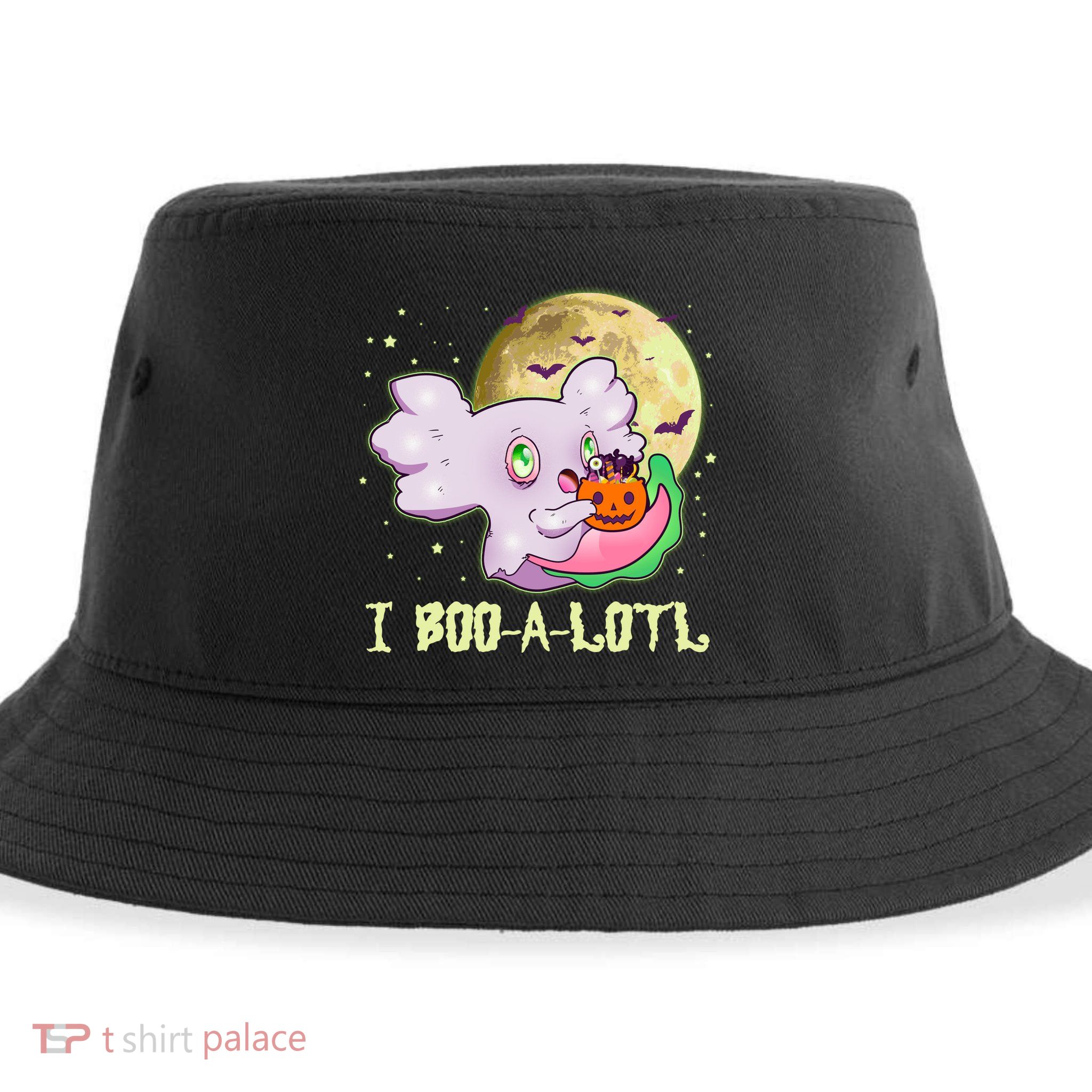 Funny Halloween Axolotl Ghost I Boo A Lotl Sustainable Bucket Hat