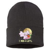Funny Halloween Axolotl Ghost I Boo A Lotl Sustainable Knit Beanie
