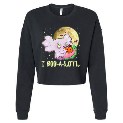 Funny Halloween Axolotl Ghost I Boo A Lotl Cropped Pullover Crew