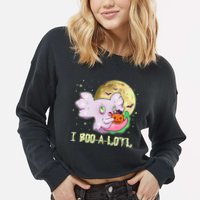 Funny Halloween Axolotl Ghost I Boo A Lotl Cropped Pullover Crew