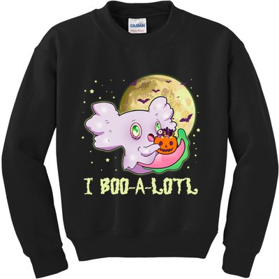 Funny Halloween Axolotl Ghost I Boo A Lotl Kids Sweatshirt