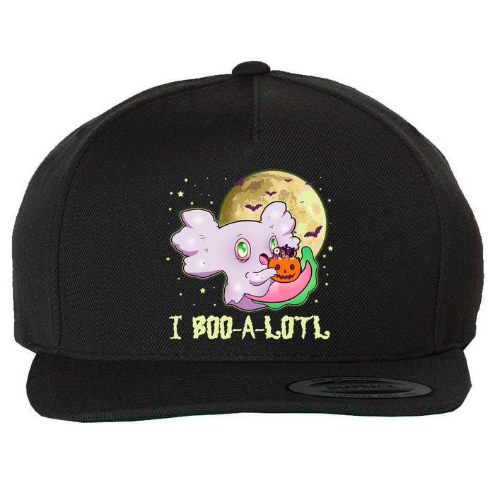 Funny Halloween Axolotl Ghost I Boo A Lotl Wool Snapback Cap