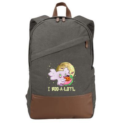 Funny Halloween Axolotl Ghost I Boo A Lotl Cotton Canvas Backpack