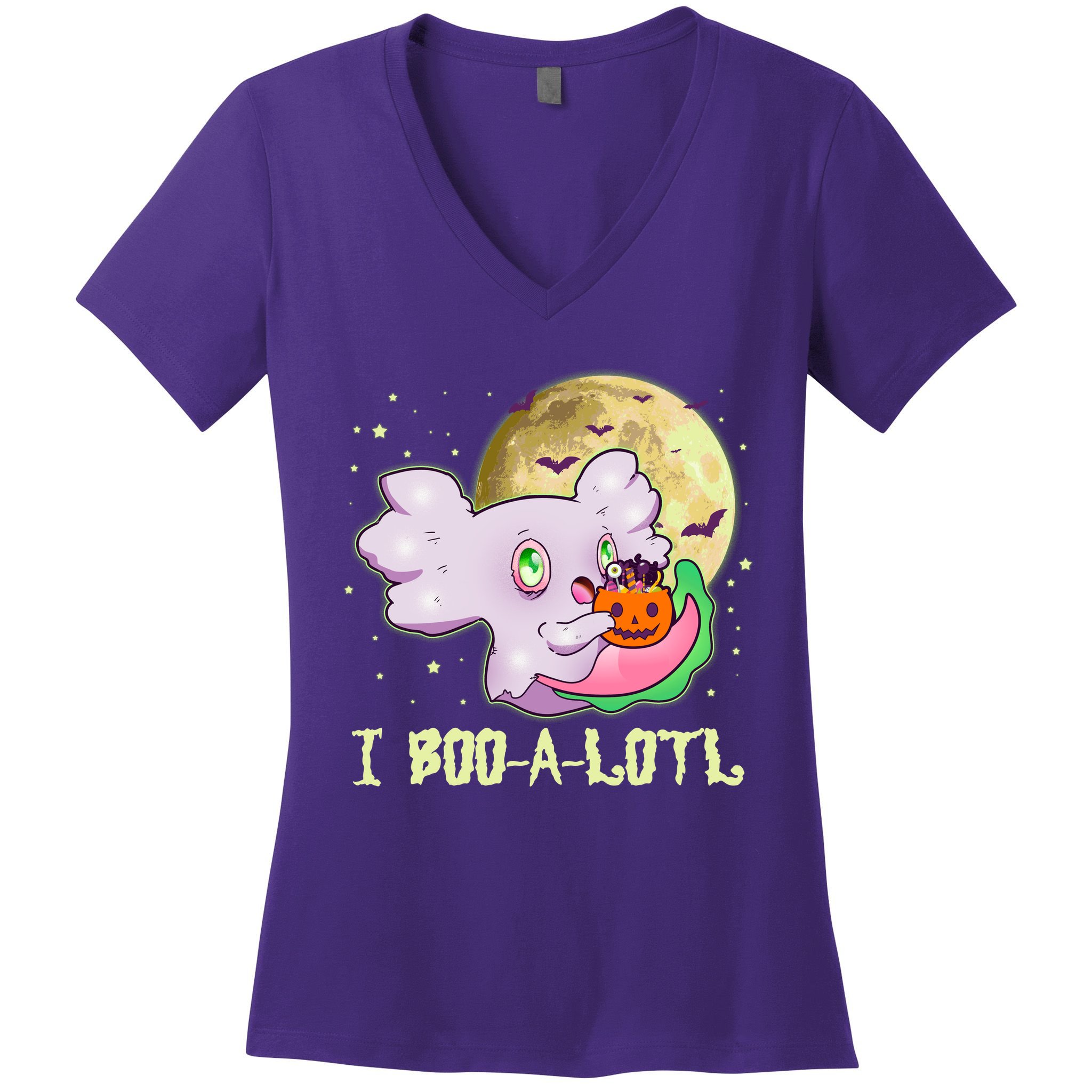 Funny Halloween Axolotl Ghost I Boo A Lotl Women's V-Neck T-Shirt