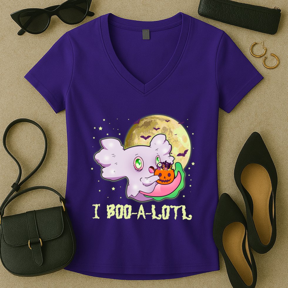 Funny Halloween Axolotl Ghost I Boo A Lotl Women's V-Neck T-Shirt