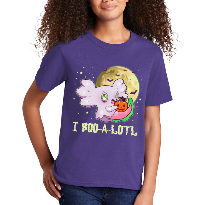 Funny Halloween Axolotl Ghost I Boo A Lotl Kids T-Shirt