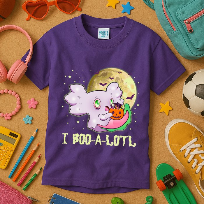 Funny Halloween Axolotl Ghost I Boo A Lotl Kids T-Shirt