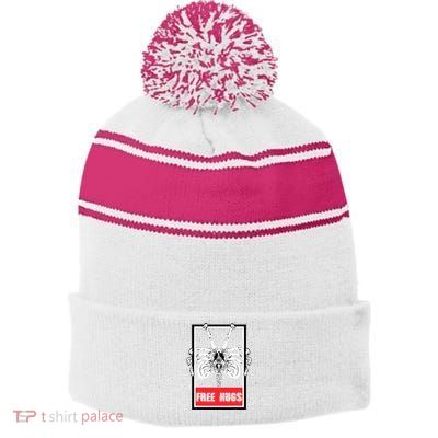 Free Hugs Alien Sci Fi Valentines Stripe Pom Pom Beanie