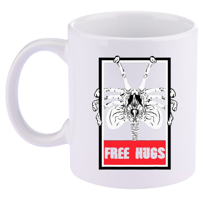 Free Hugs Alien Sci Fi Valentines 11oz C Handle Ceramic Mug
