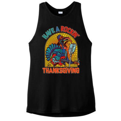 Funny Have A Rockin' Thanksgiving Rocker Turkey Ladies PosiCharge Tri-Blend Wicking Tank