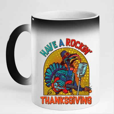 Funny Have A Rockin' Thanksgiving Rocker Turkey 11oz Black Color Changing Mug