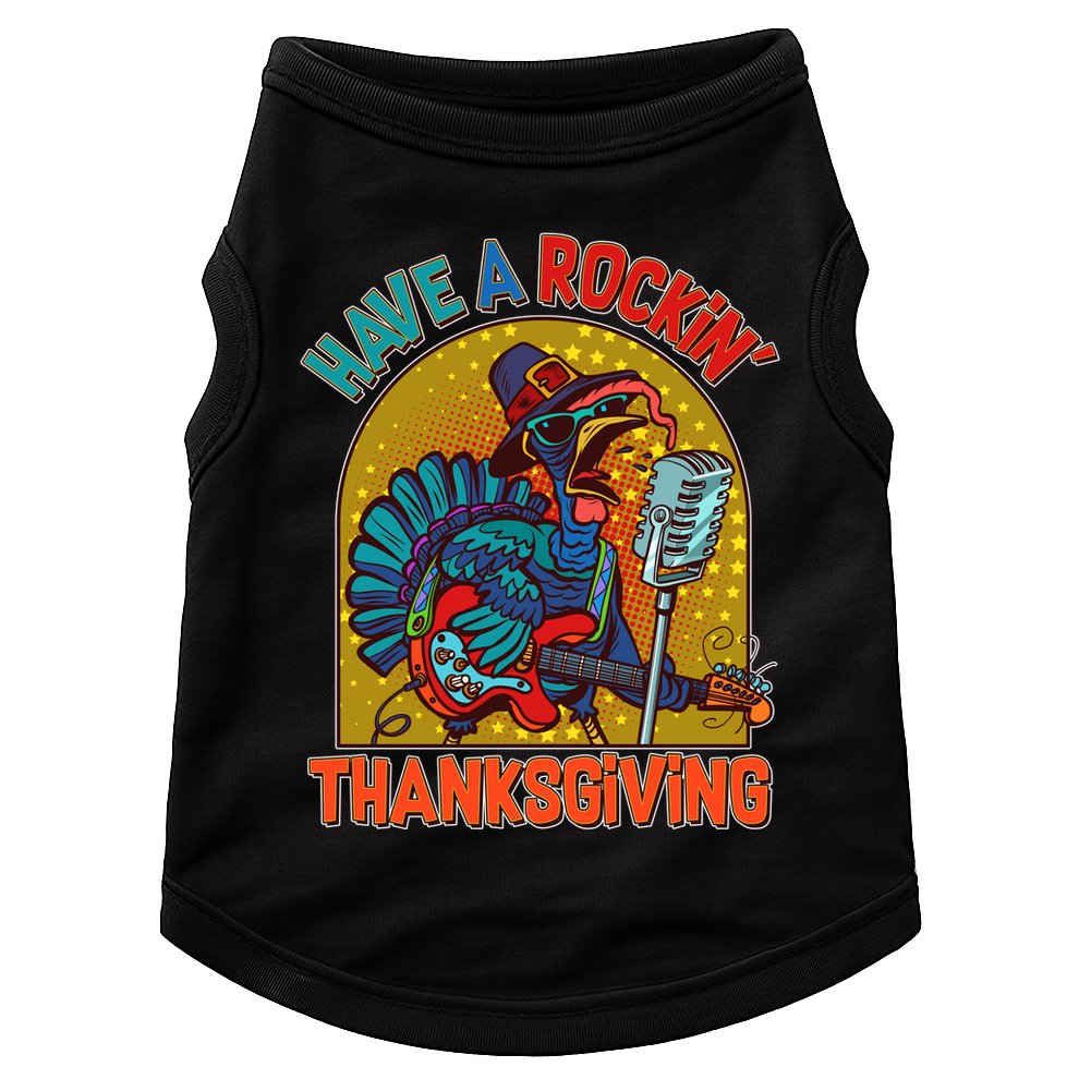 Funny Have A Rockin' Thanksgiving Rocker Turkey Doggie Tank