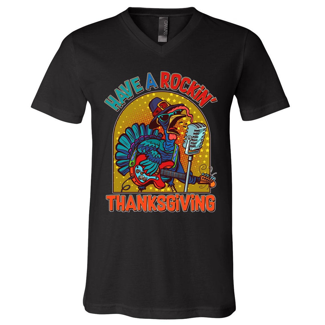 Funny Have A Rockin' Thanksgiving Rocker Turkey V-Neck T-Shirt