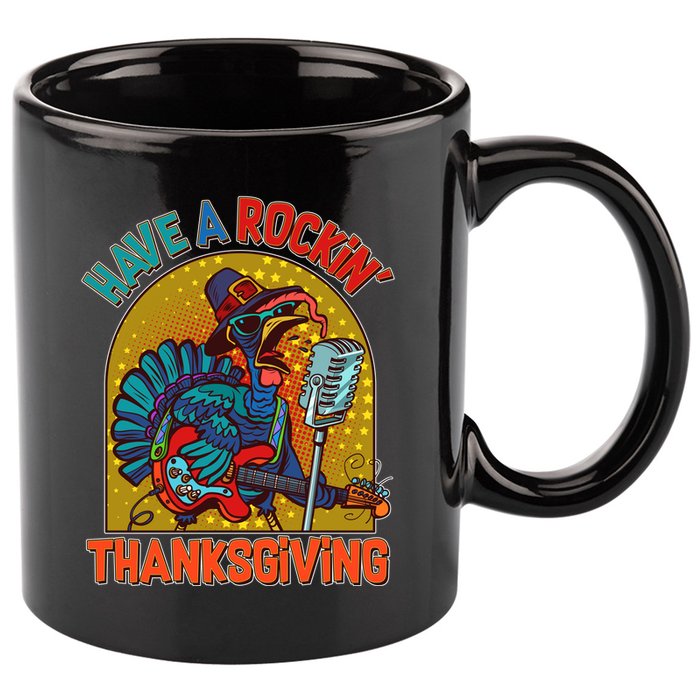 Funny Have A Rockin' Thanksgiving Rocker Turkey 11oz C Handle Ceramic Mug