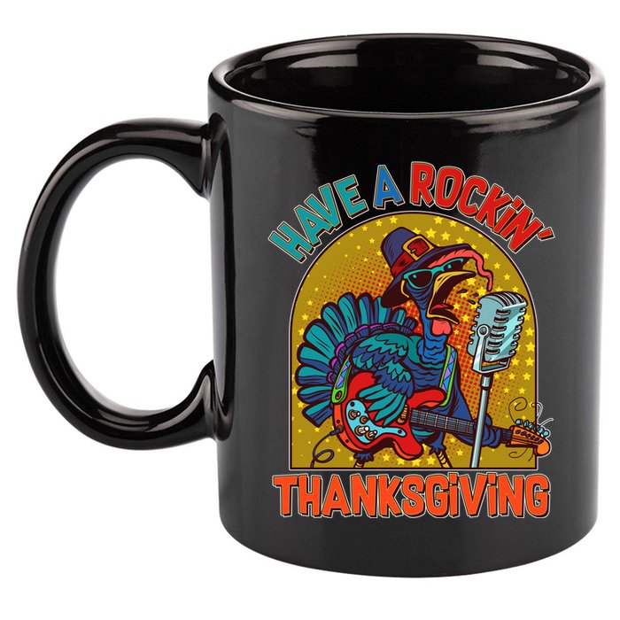 Funny Have A Rockin' Thanksgiving Rocker Turkey 11oz C Handle Ceramic Mug