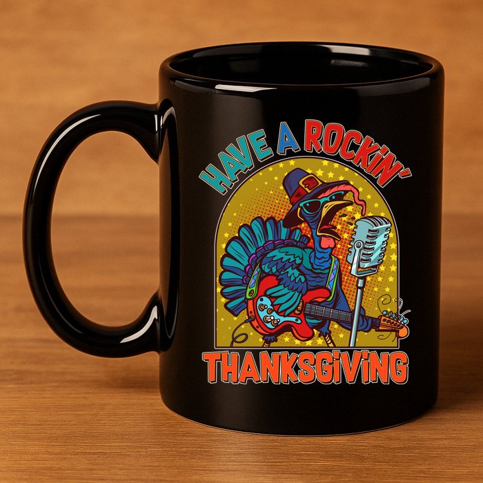 Funny Have A Rockin' Thanksgiving Rocker Turkey 11oz C Handle Ceramic Mug