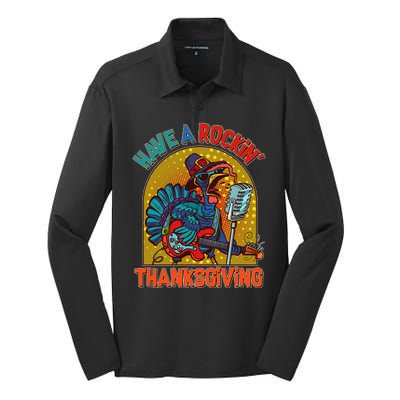 Funny Have A Rockin' Thanksgiving Rocker Turkey Silk Touch Performance Long Sleeve Polo