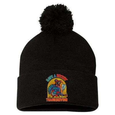 Funny Have A Rockin' Thanksgiving Rocker Turkey Pom Pom 12in Knit Beanie