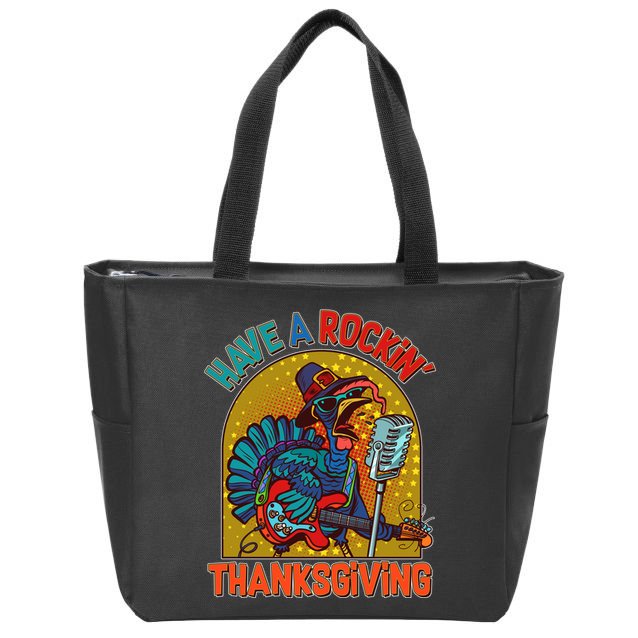 Funny Have A Rockin' Thanksgiving Rocker Turkey Zip Tote Bag