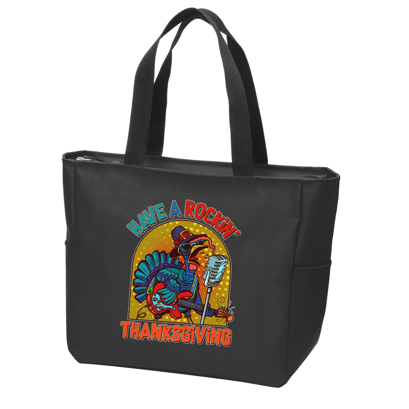 Funny Have A Rockin' Thanksgiving Rocker Turkey Zip Tote Bag