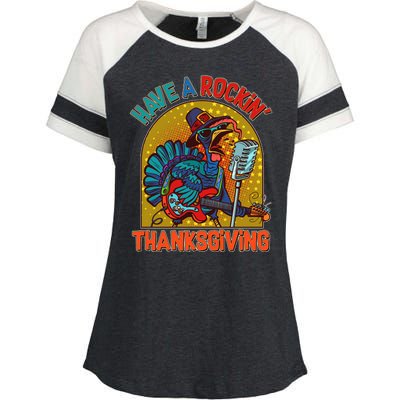 Funny Have A Rockin' Thanksgiving Rocker Turkey Enza Ladies Jersey Colorblock Tee