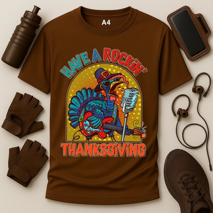 Funny Have A Rockin' Thanksgiving Rocker Turkey Cooling Performance Crew T-Shirt