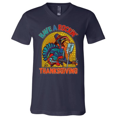 Funny Have A Rockin' Thanksgiving Rocker Turkey V-Neck T-Shirt